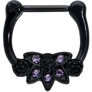16 Gauge 5/16 Purple Gem Black Skull Blossom Cartilage Clicker